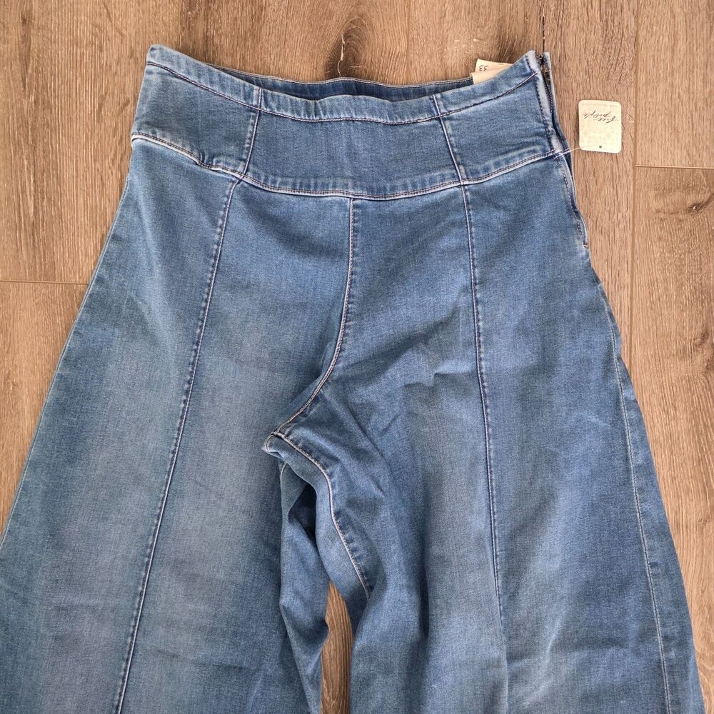 Free People Spotlight Wide Leg Jeans High Rise Flat Front Trouser Panel Flare 33 - Picture 3 of 6